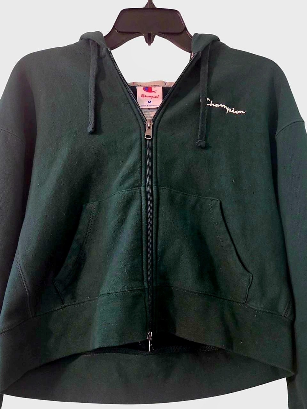 Champion Dark Green Cropped Zip Up Hoodie - Size M